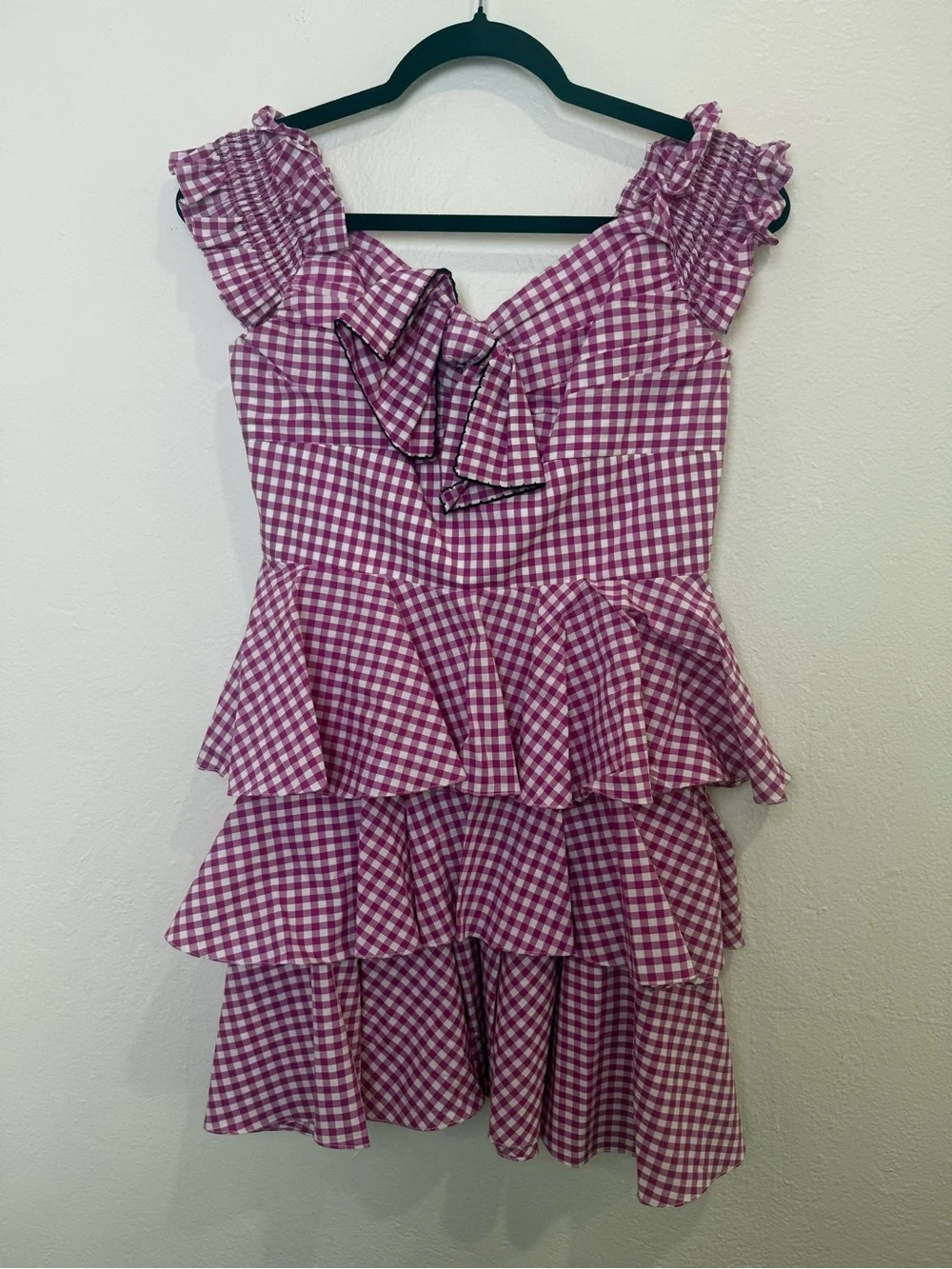 Caroline Constas Helena Gingham Ruffle Mini Dress Strapless Size M